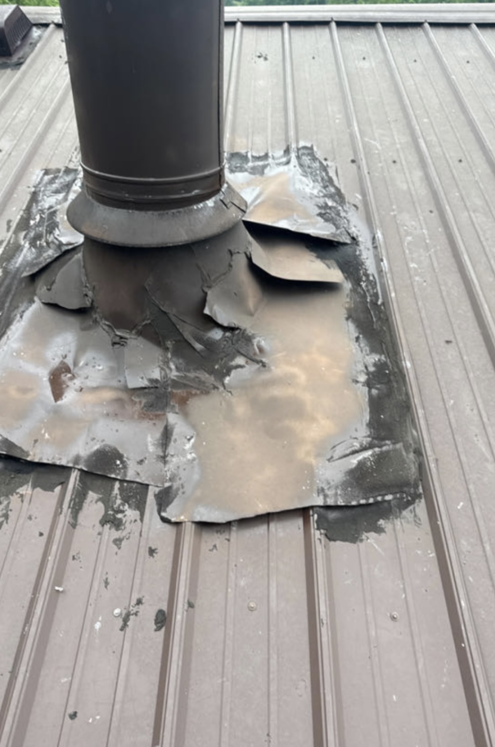 Deteriorated flashing around stack